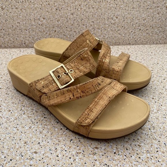 WOMENS VIONIC RIO ADJUSTABLE PLATFORM SANDAL LEATHER GOLD CORK SIZE 10 - Picture 12 of 12